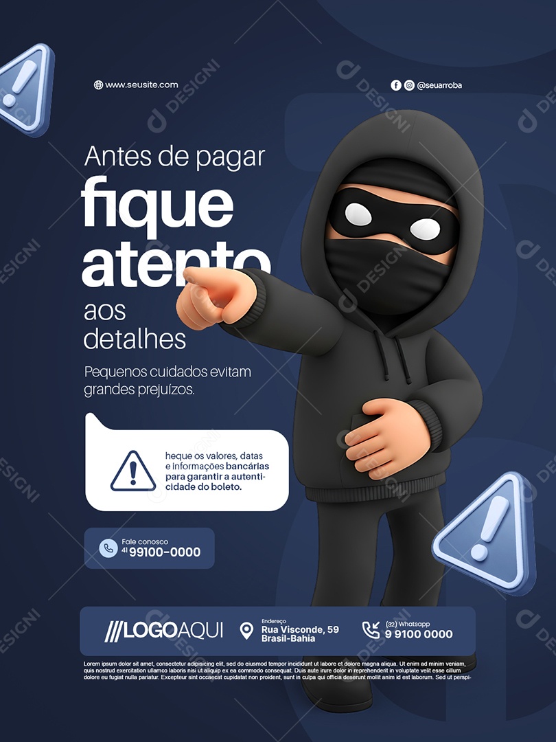 Boleto Fique Atento aos Detalhes Social Media PSD Editável