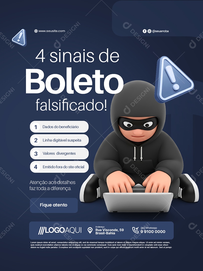 Boleto 4 Sinais de Boleto Falsificado Social Media PSD Editável