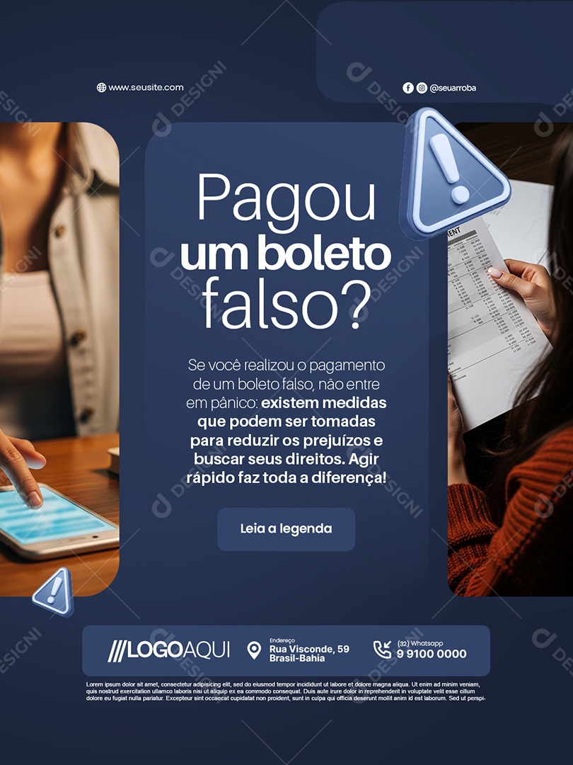 Boleto Pagou um Boleto Falso Social Media PSD Editável