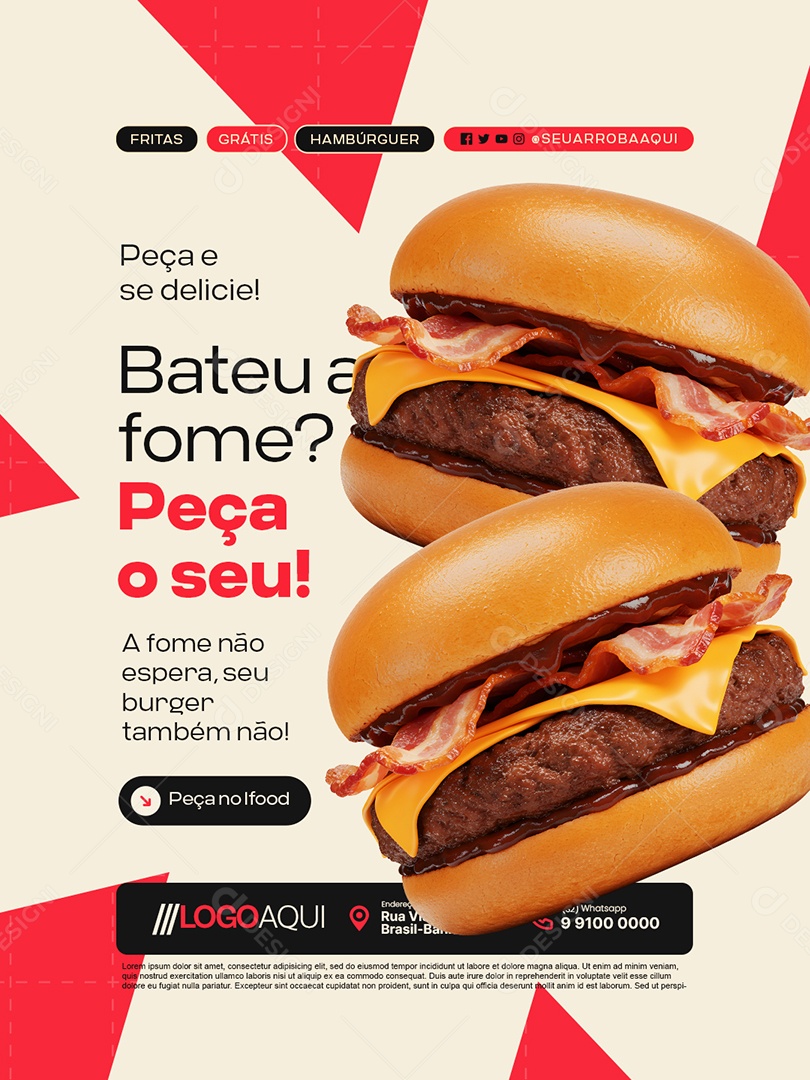 Hamburgueria Bateu a Fome Peça o sue Social Media PSD Editável