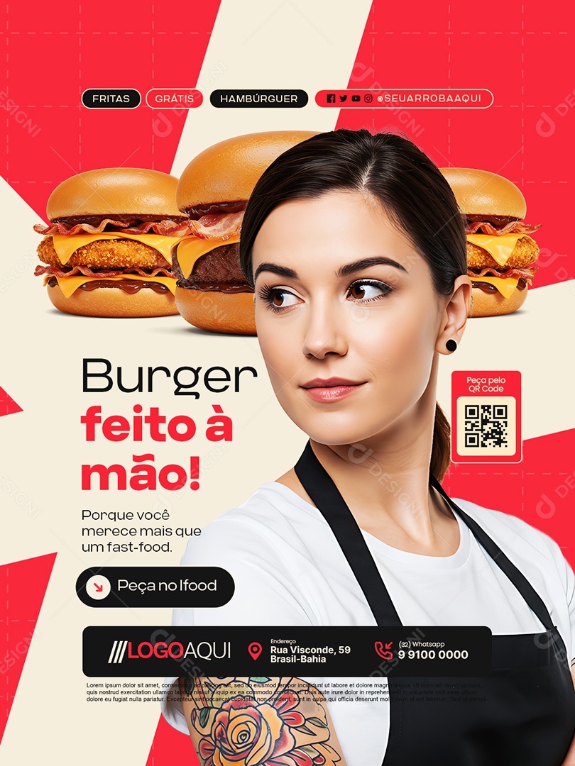Hamburgueria Burger Feito a Mão Social Media PSD Editável