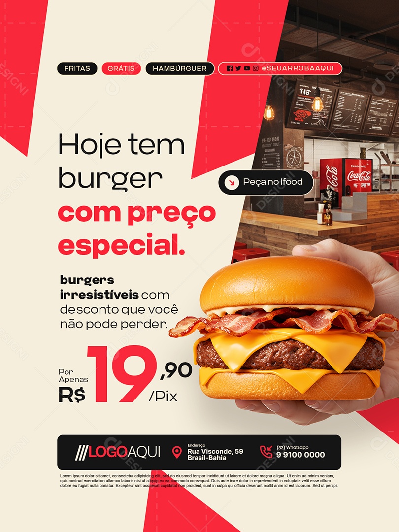 Hamburgueria Hoje tem Burger Social Media PSD Editável