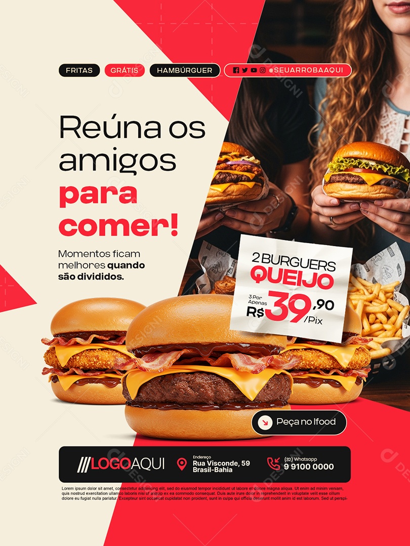 Hamburgueria Reúna os Amigos Social Media PSD Editável