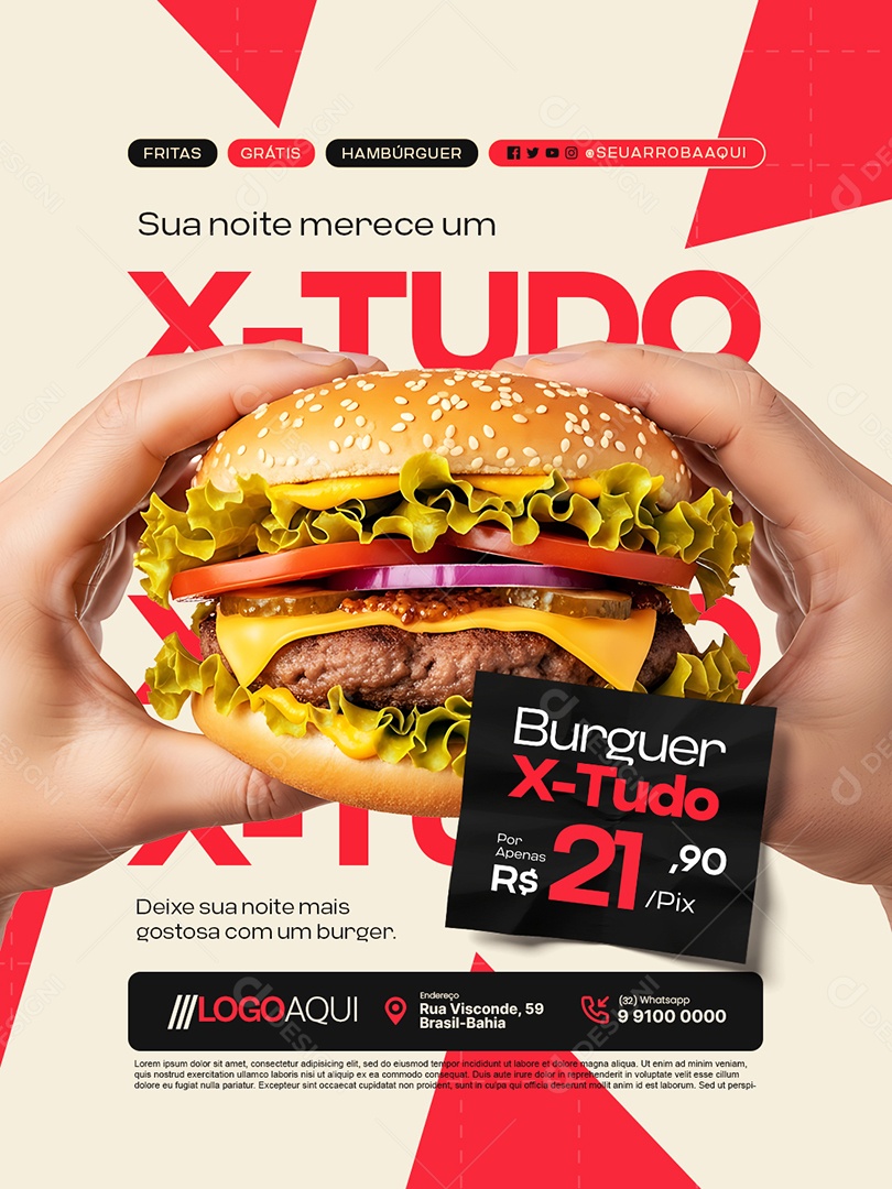 Hamburgueria Sua Noite Merece um Xtudo Social Media PSD Editável