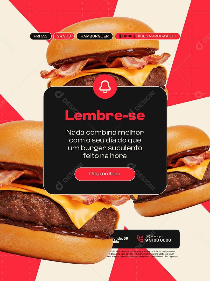 Hamburgueria lembrete Social Media PSD Editável