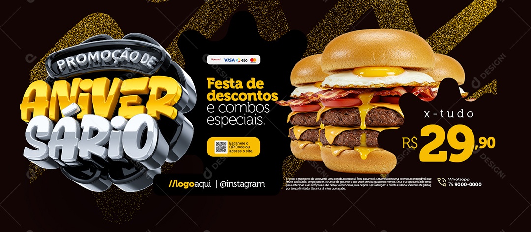 Banner Promoção Aniversario Hamburgueria Social Media PSD Editável