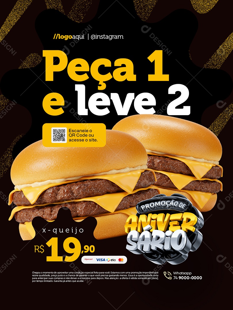 Promoção Aniversario Hamburgueria Social Media PSD Editável