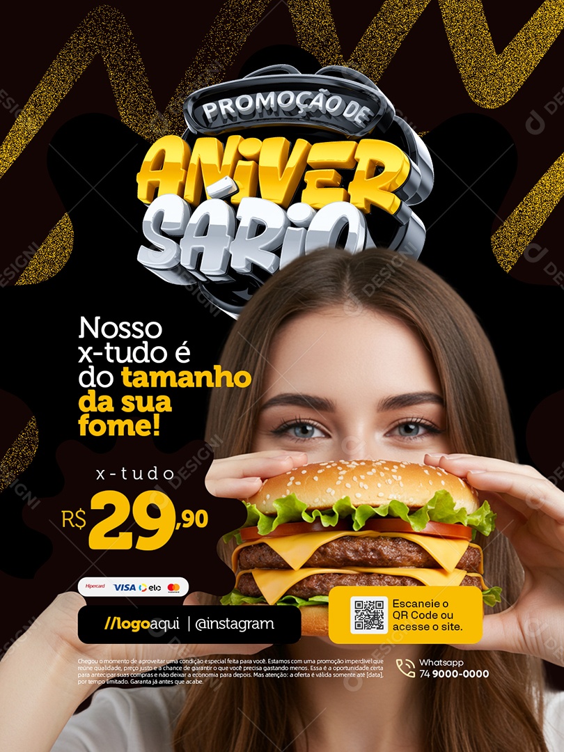 Promoção Aniversario Hamburgueria Social Media PSD Editável