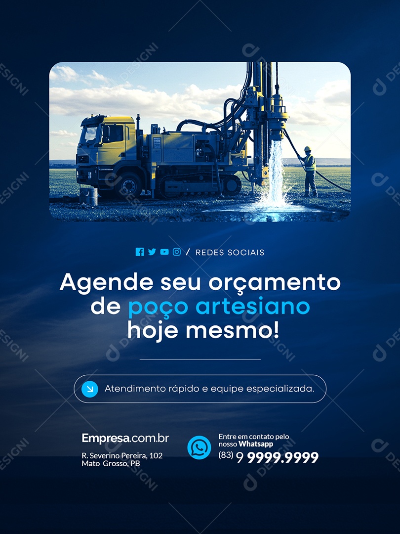 Poço Artesiano Agende um Orçamento Social Media PSD Editável
