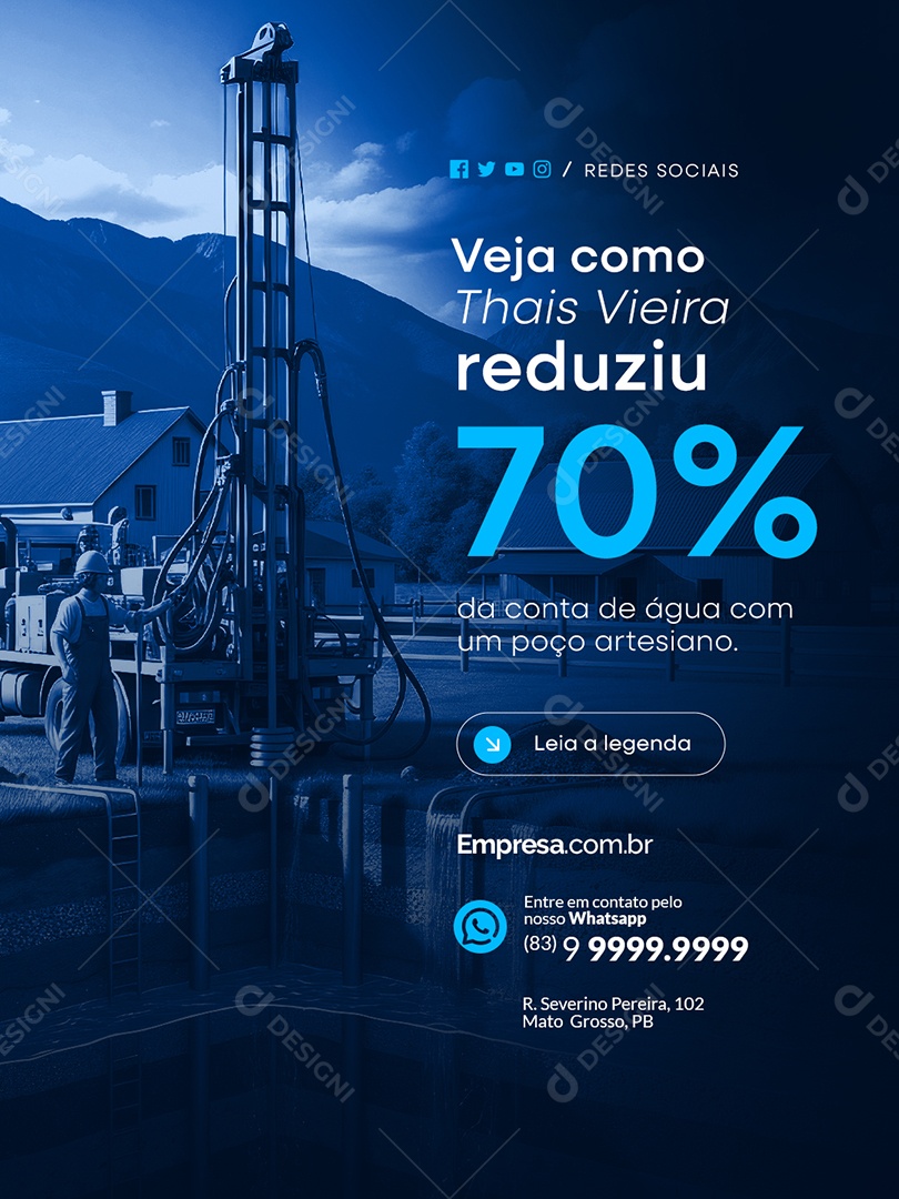 Poço Artesiano Redução da Conta de Água Social Media PSD Editável