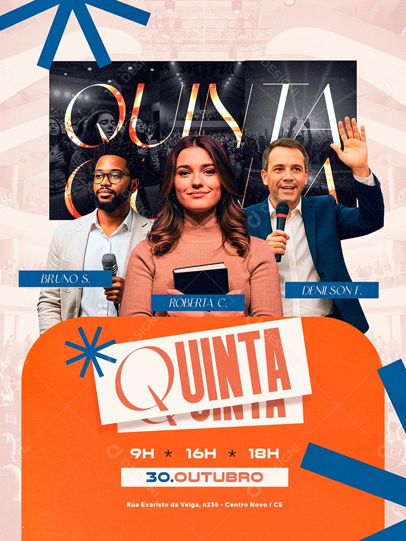 Flyer Gospel Culto de Quinta Social Media PSD Editável