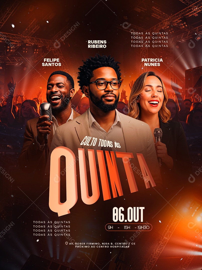 Flyer Gospel Culto de Quinta Social Media PSD Editável