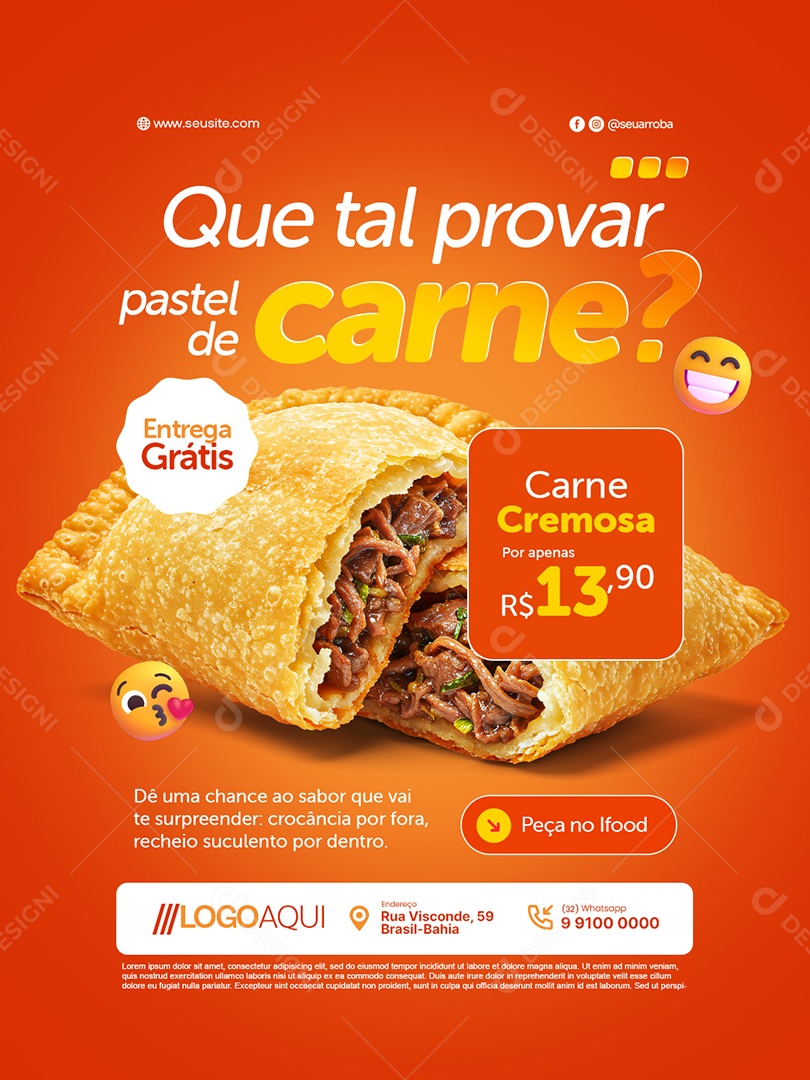 Pastelaria Que Tal Provar o Pastel de Carne Social Media PSD Editável