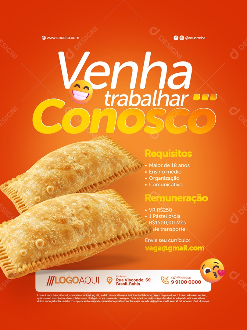 Pastelaria Venha Trabalhar Conosco Social Media PSD Editável