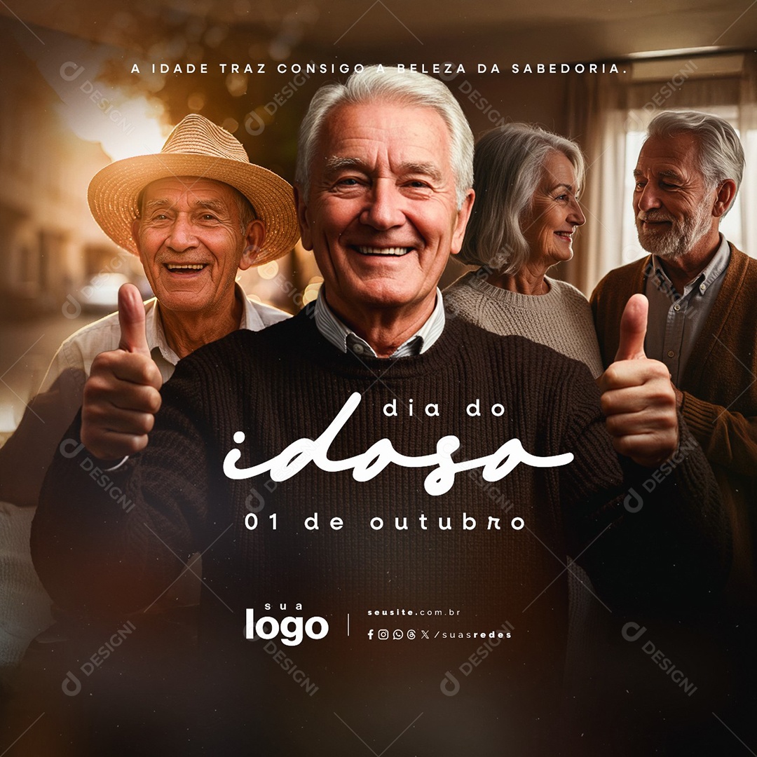 Dia do Idoso 01 de Outubro Parabéns Social Media PSD Editável
