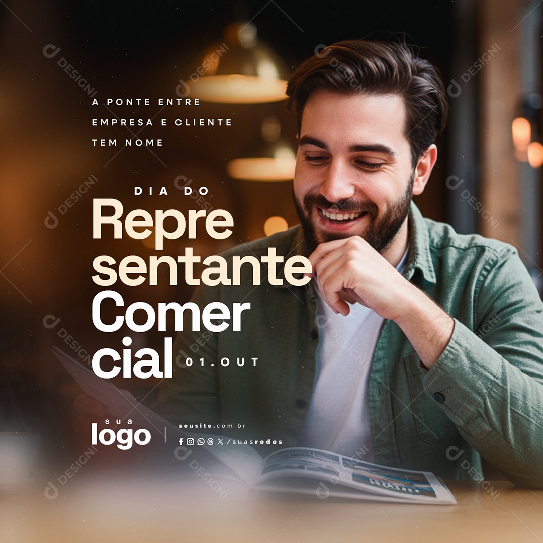 Dia do Representante Comercial 1 de Outubro Social Media PSD Editável