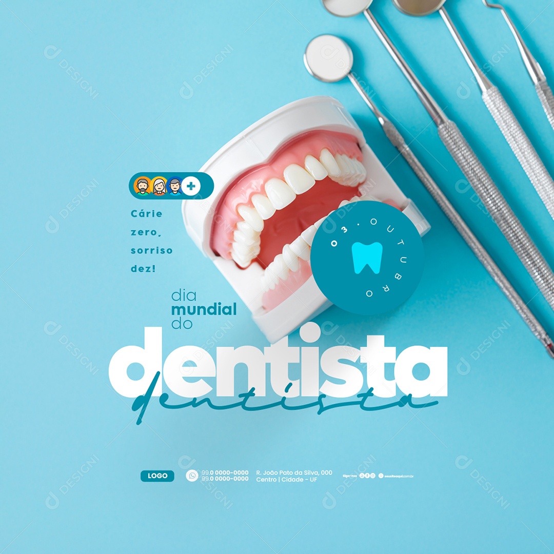 Dia Mundial do Dentista 3 de Outubro Social Media PSD Editável
