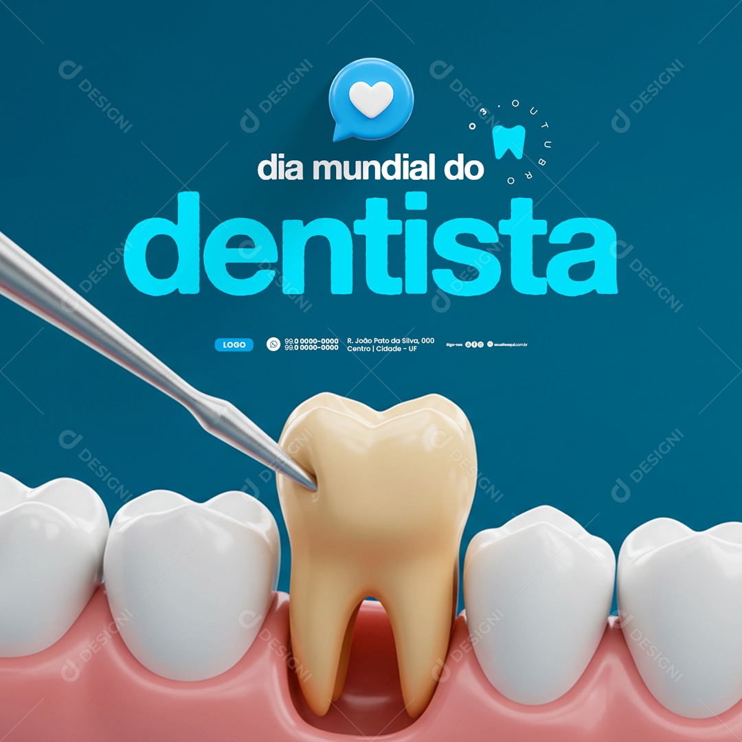 Dia Mundial do Dentista 3 de Outubro Social Media PSD Editável