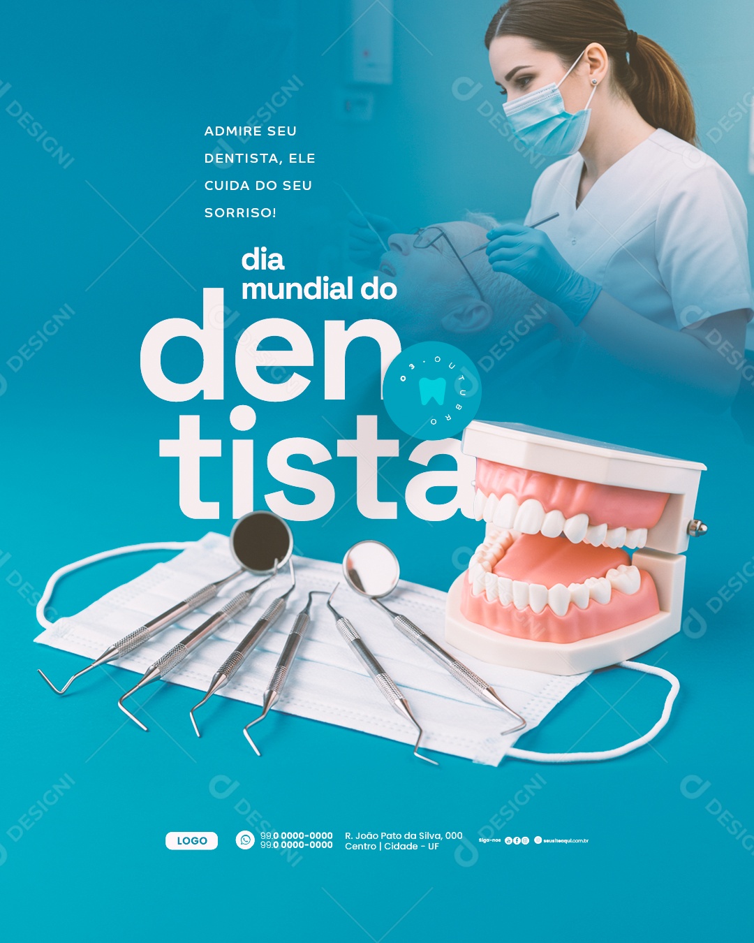 Dia Mundial do Dentista 3 de Outubro Social Media PSD Editável