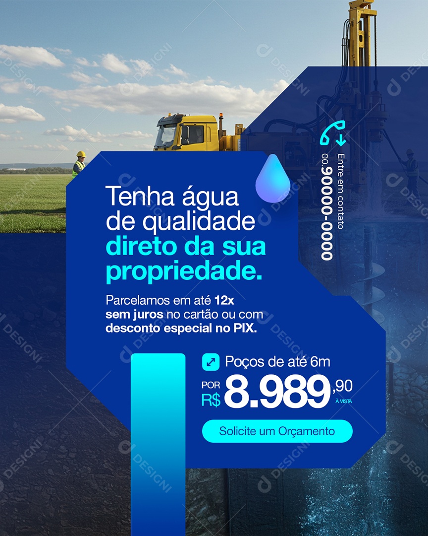 Poço Artesiano Tenha Água de Qualidade Social Media PSD Editável