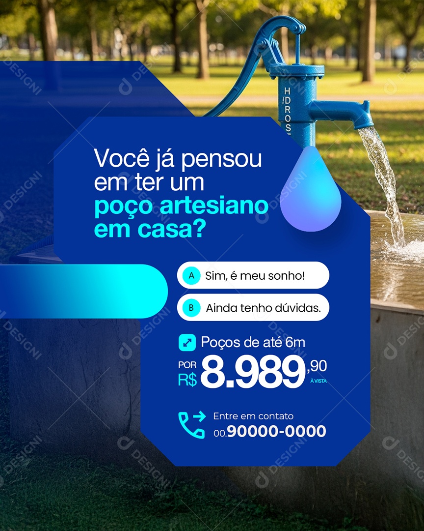Poço Artesiano Você Já pensou e, ter um Poço Social Media PSD Editável