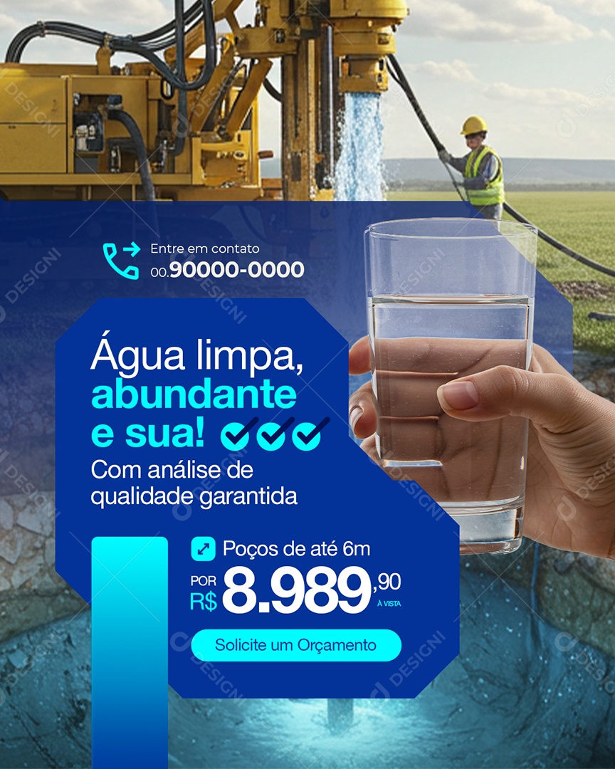Poço Artesiano Água Limpa e Abundante Social Media PSD Editável