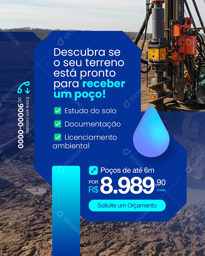 Poço Artesiano Descubra se seu Terreno Pode Receber um Poço Social Media PSD Editável