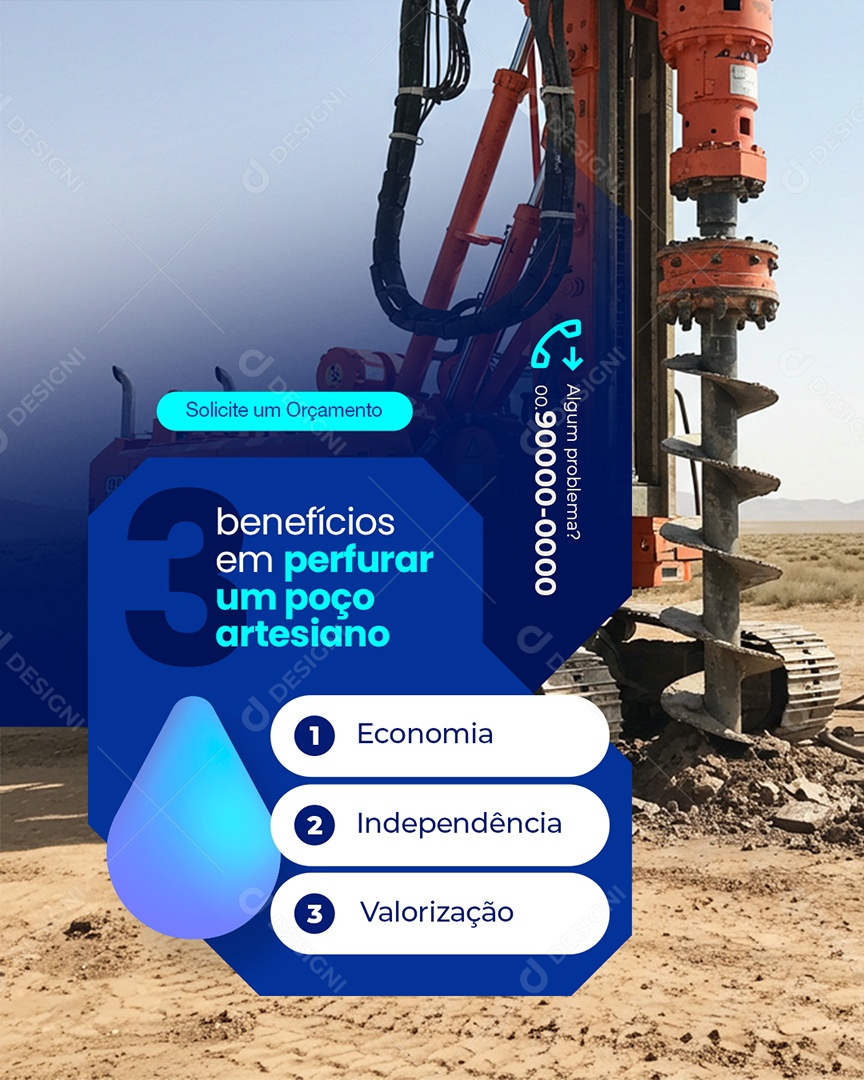 Poço Artesiano Benefícios Social Media PSD Editável