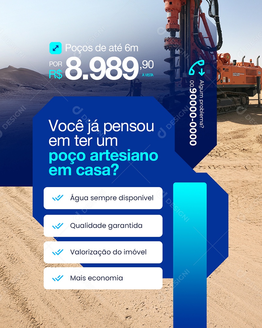 Poço Artesiano Já Pensou em ter um Poço Social Media PSD Editável