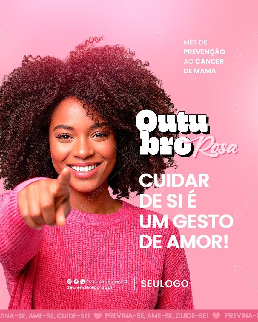 Outubro Rosa Mês de Conscientização Sobre o Câncer de Mama Social Media PSD Editável