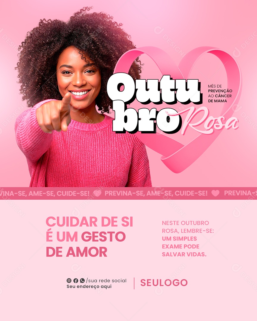 Outubro Rosa Cuidar de si é Um Gesto de Amor Social Media PSD Editável
