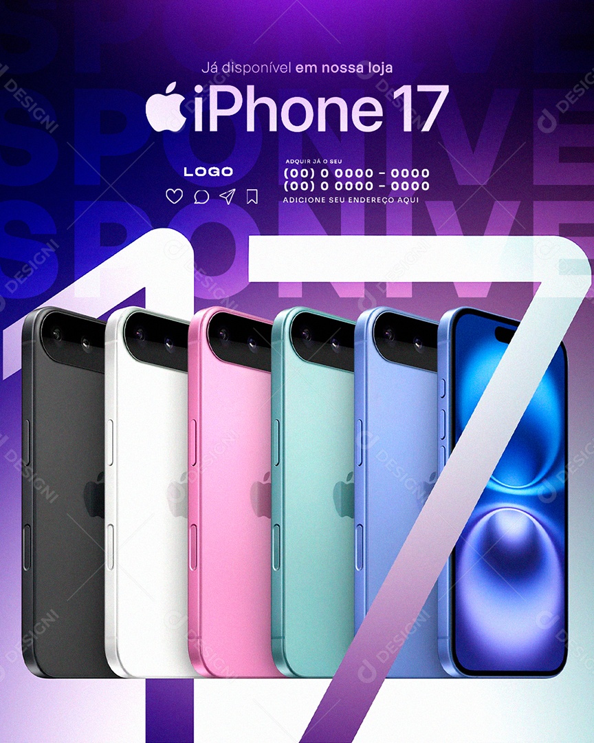 Loja de Celular Já Disponível iPhone 17 Social Media PSD Editavel
