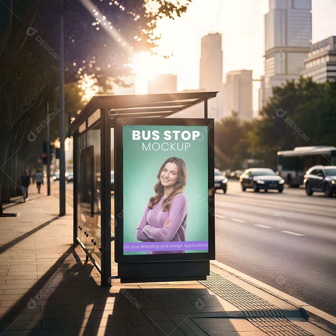 Ponto de Ônibus Com Anúncio PSD Editável Mockup