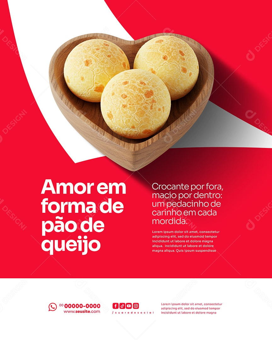 Padaria Amor Em Forma de Pão de Queijo Social Media PSD Editável