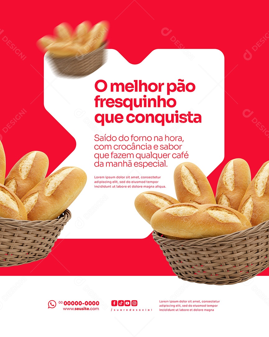 Padaria O Melhor Pão Fresquinho Que Conquista Social Media PSD Editável
