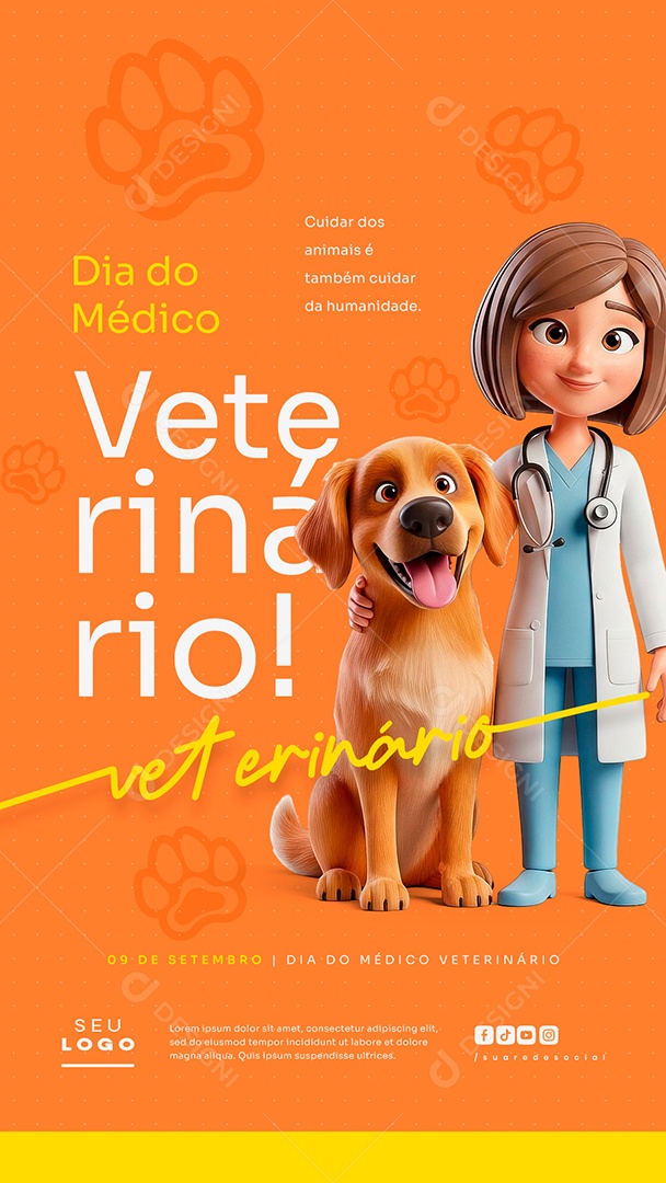 Story Dia do Médico Veterinário 09 de Setembro Cuidar dos Animais Social Media PSD Editável