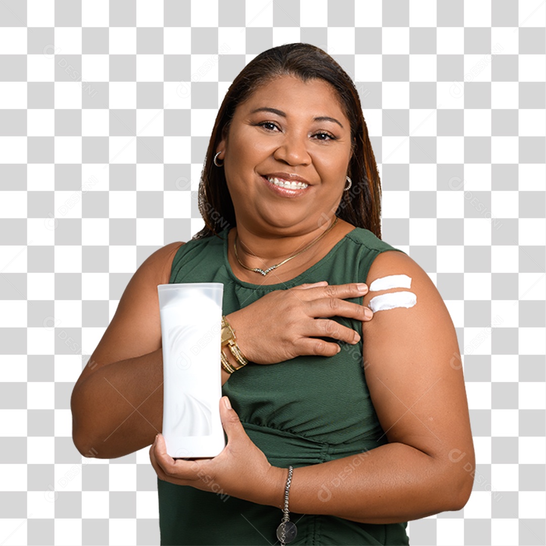 Mulher Morena Sorrindo Vacinada PNG Transparente
