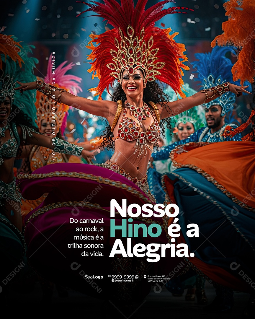 Dia da Música 01 de Outubro Nosso Hino é a Alegria Social Media PSD Editável