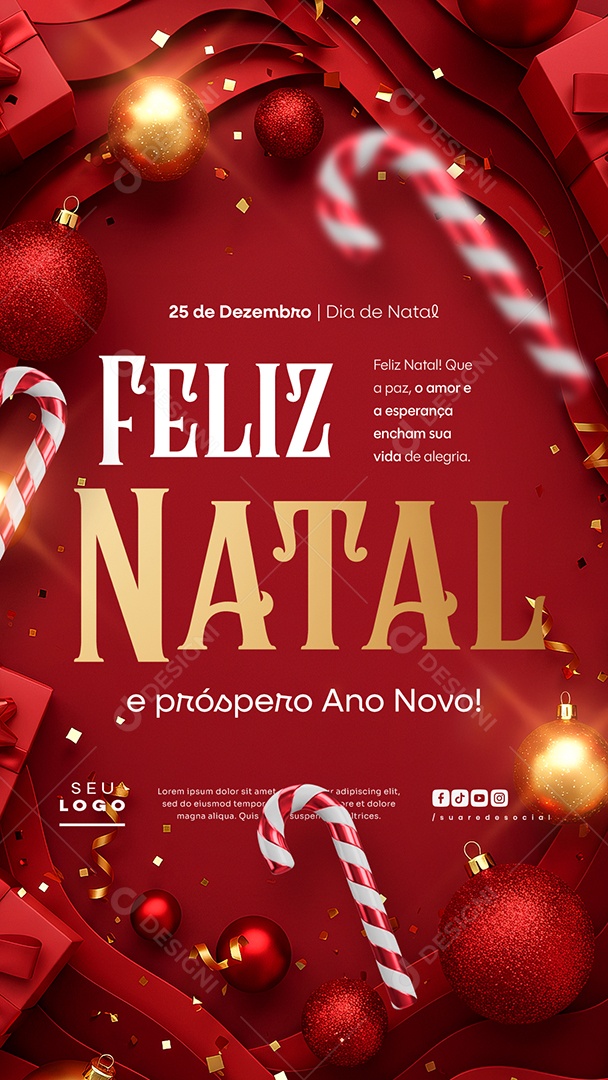 Story Feliz Natal e Próspero Ano Novo 25 de Dezembro Social Media PSD Editável