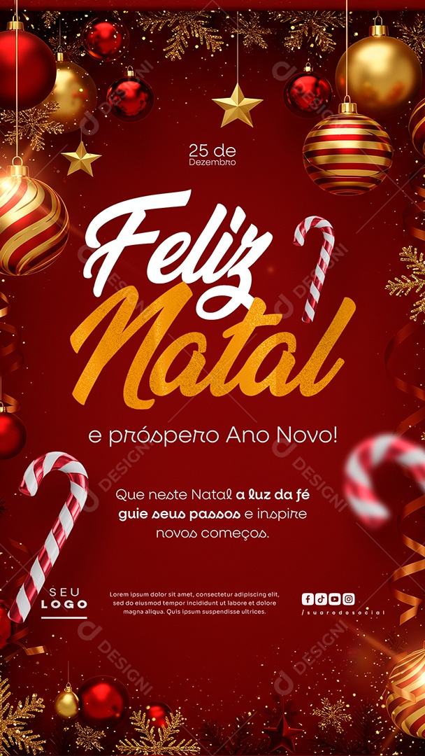 Story Feliz Natal e Próspero Ano Novo 25 de Dezembro Social Media PSD Editável