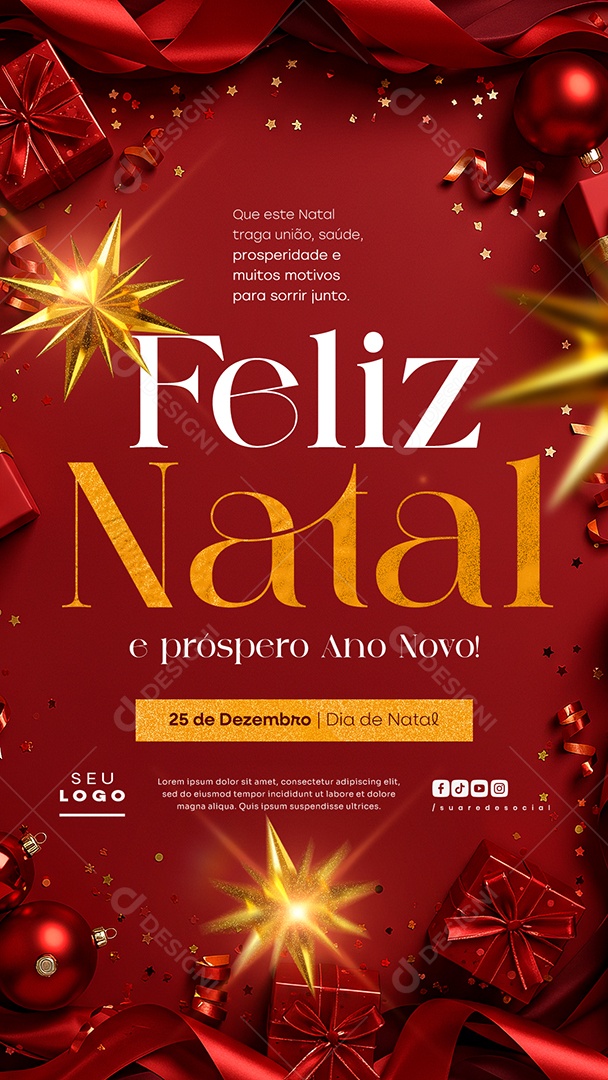 Story Feliz Natal 25 de Dezembro e Próspero Ano Novo Social Media PSD Editável