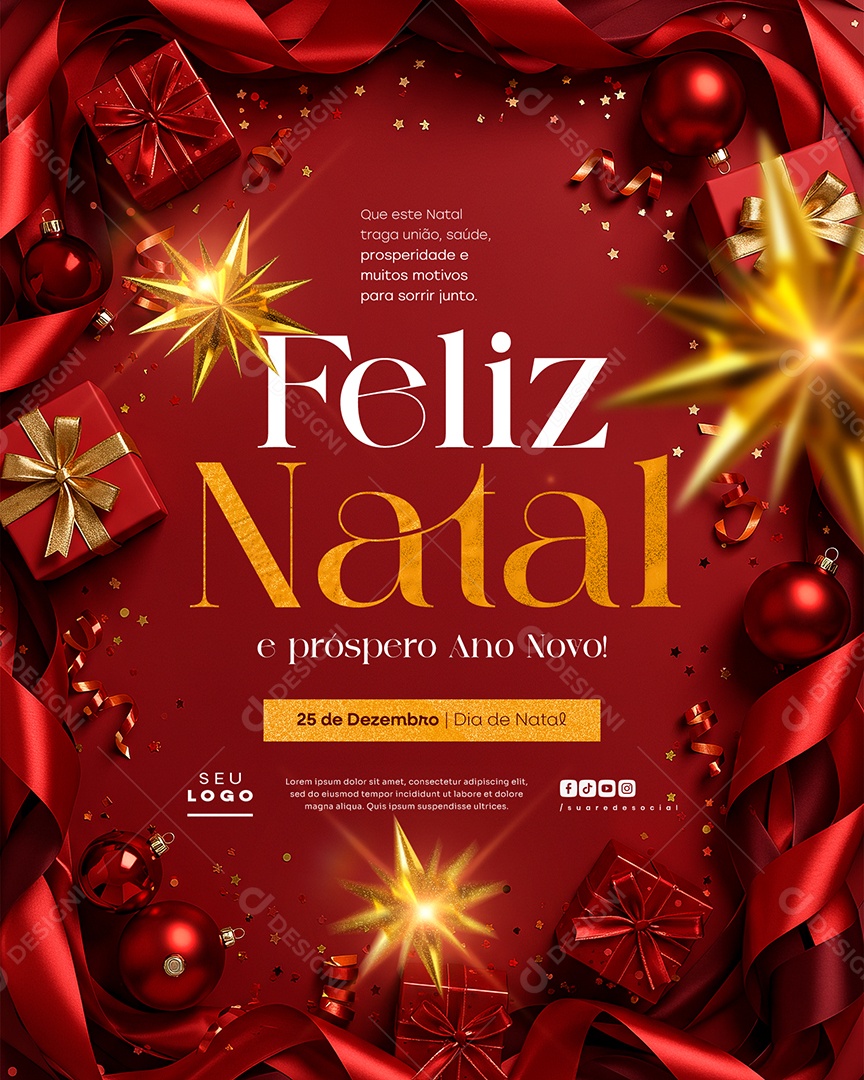 Feliz Natal 25 de Dezembro e Próspero Ano Novo Social Media PSD Editável