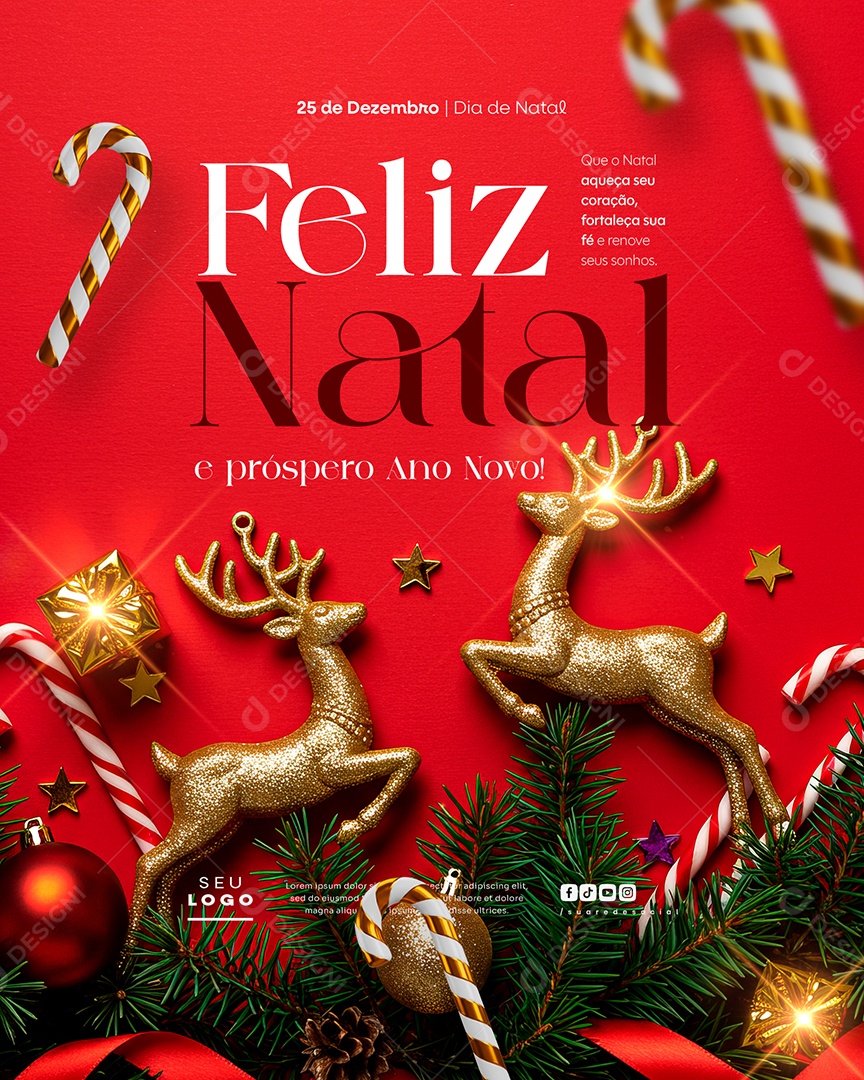 Feliz Natal 25 de Dezembro e Próspero Ano Novo Social Media PSD Editável