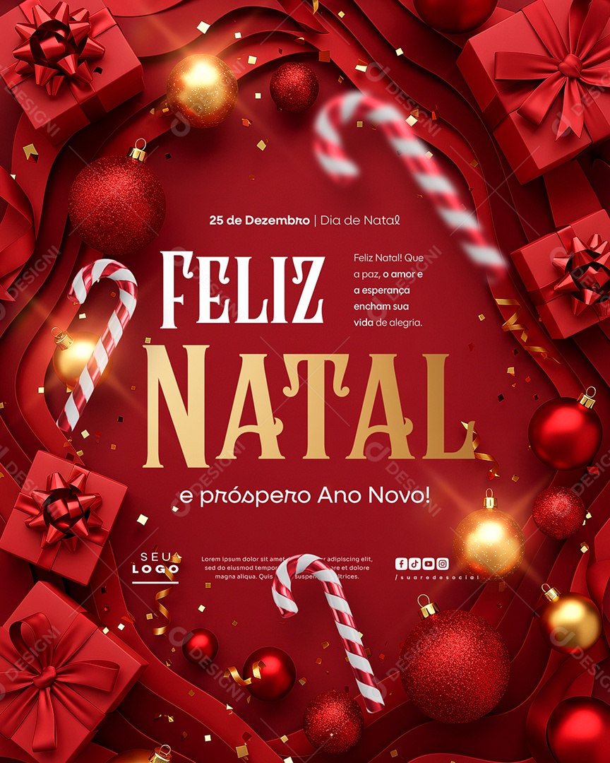 Feliz Natal 25 de Dezembro e Próspero Ano Novo Social Media PSD Editável
