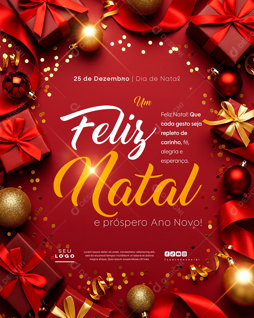 Um Feliz Natal 25 de Dezembro e Próspero Ano Novo Social Media PSD Editável