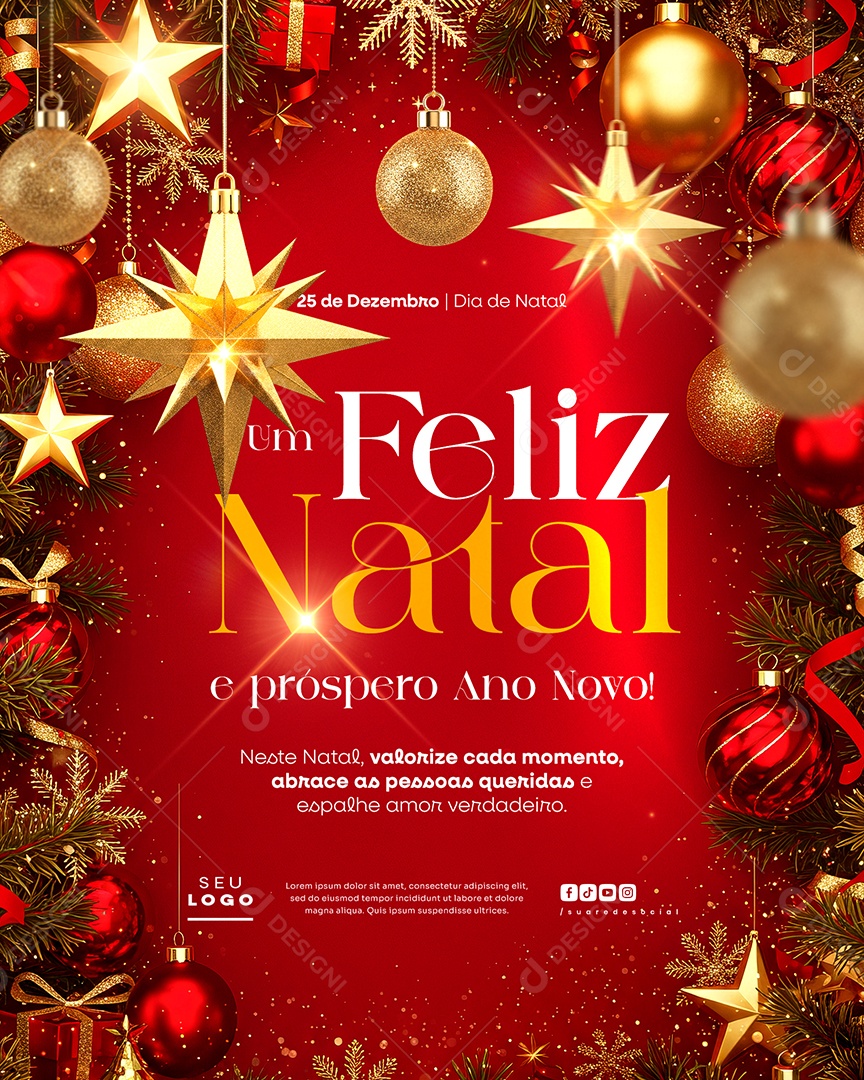 Um Feliz Natal 25 de Dezembro e Próspero Ano Novo Social Media PSD Editável