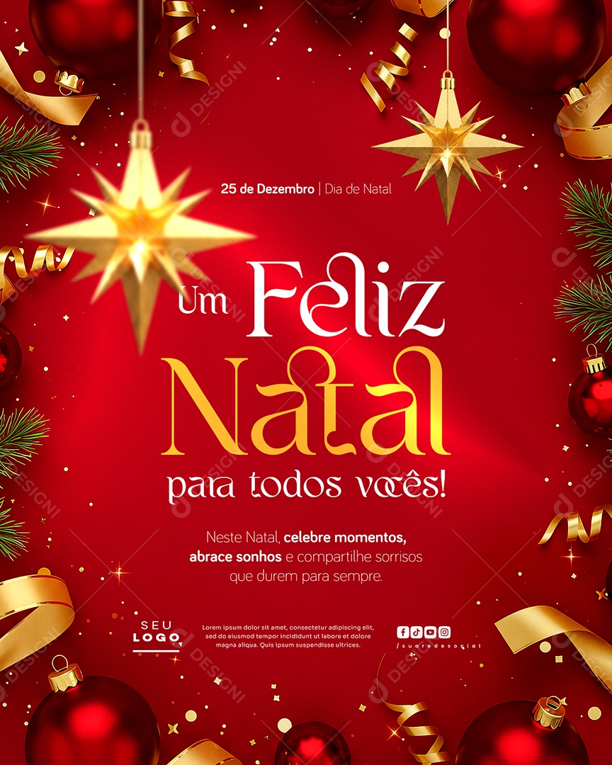Um Feliz Natal 25 de Dezembro Social Media PSD Editável