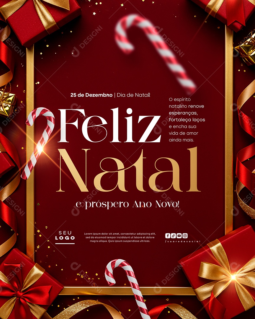 Feliz Natal 25 de Dezembro e Próspero Ano Novo Social Media PSD Editável
