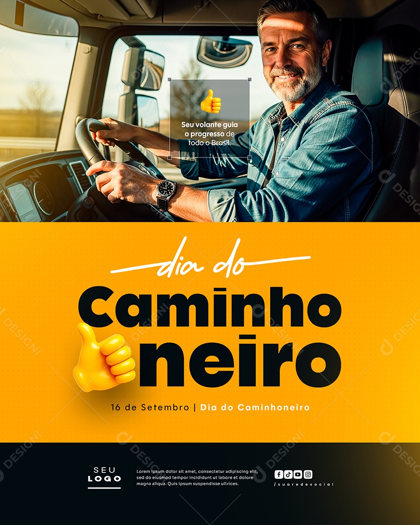 Feliz Dia do Caminhoneiro 16 de Setembro Social Media PSD Editável