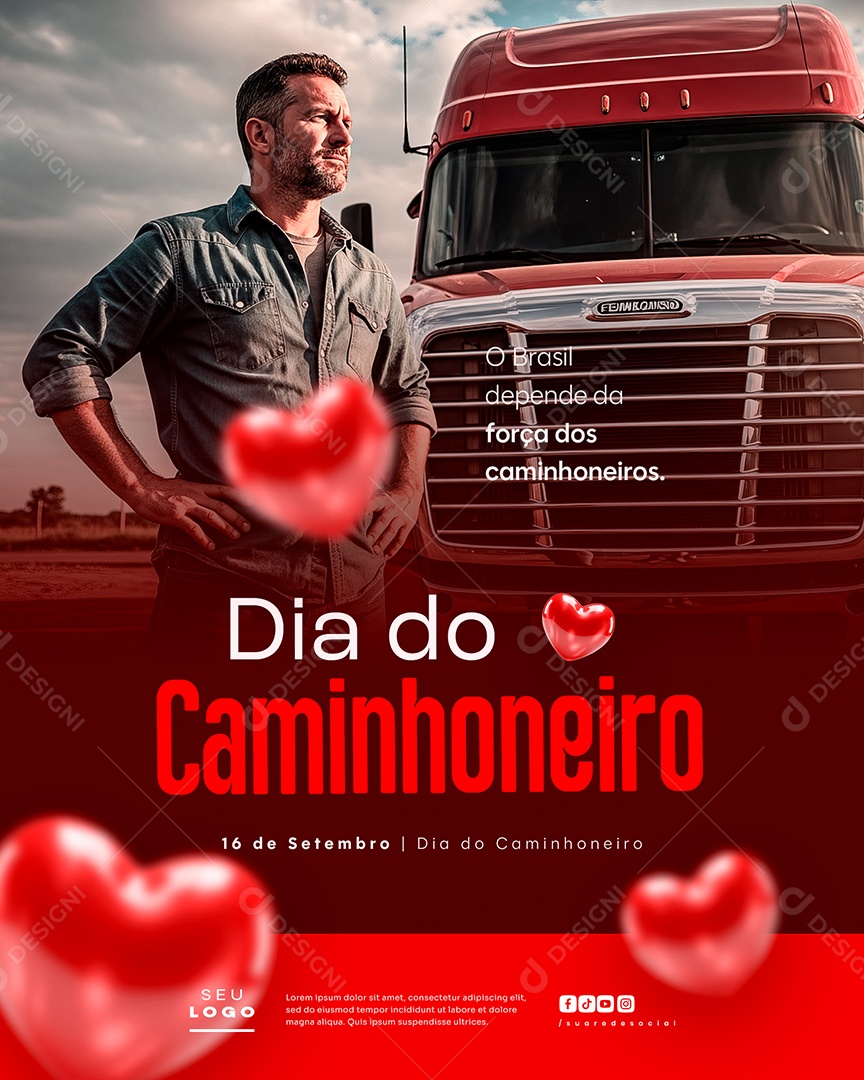 Dia do Caminhoneiro 16 de Setembro O Brasil Depende da Força dos Caminhoneiros Social Media PSD Editável